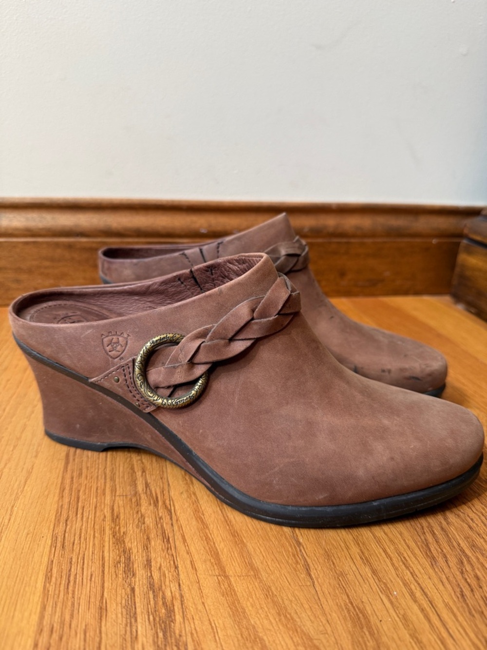 Ariat Braided Brown Leather Slip On Mule Clog Style 20962 Western Wedge Size 10B